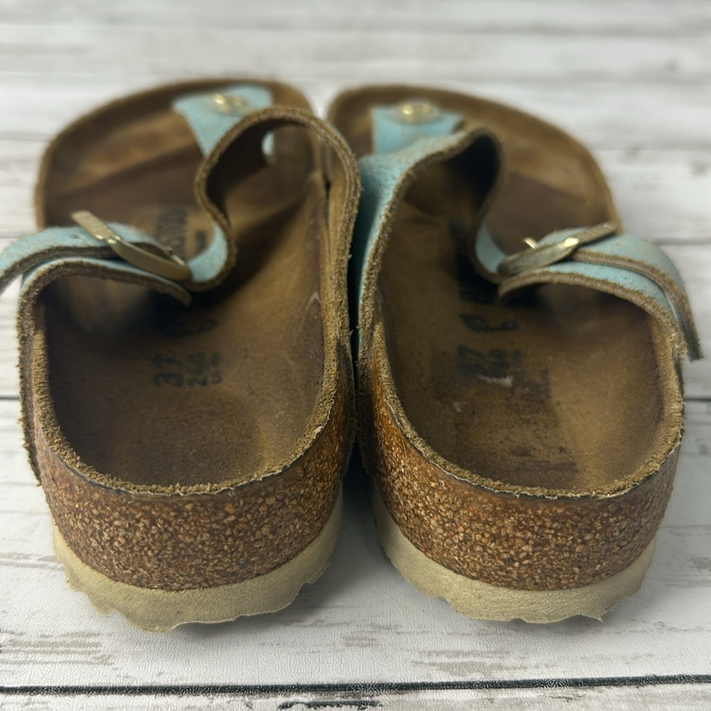 Birkenstock Women’s Gizeh Washed Metallic Aqua Thong Flip Flop Sandal Size 37 - Picture 2 of 5